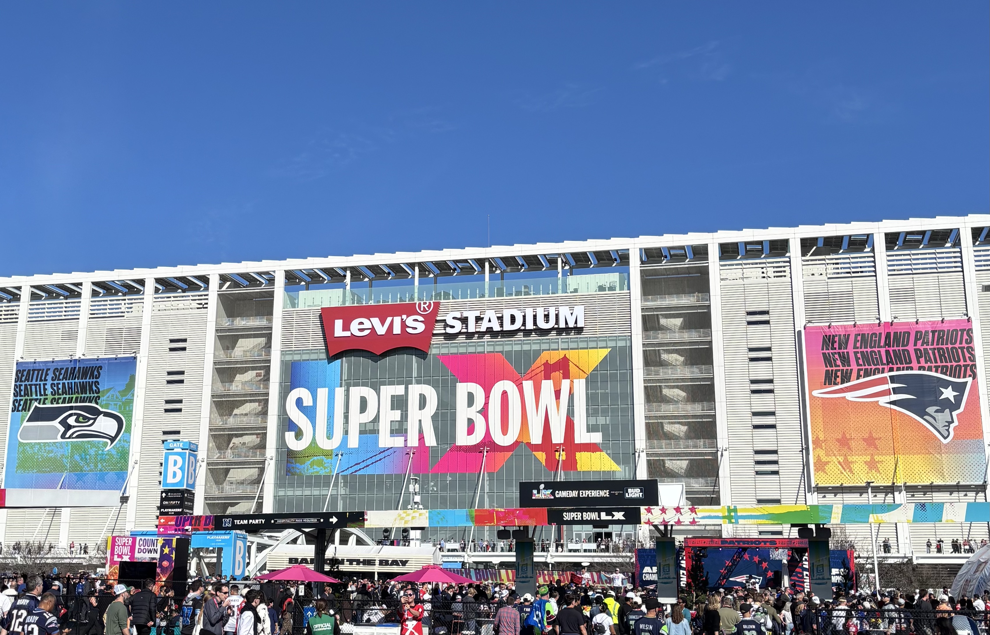 Photo of Super Bowl LX outside Levi's Stadium